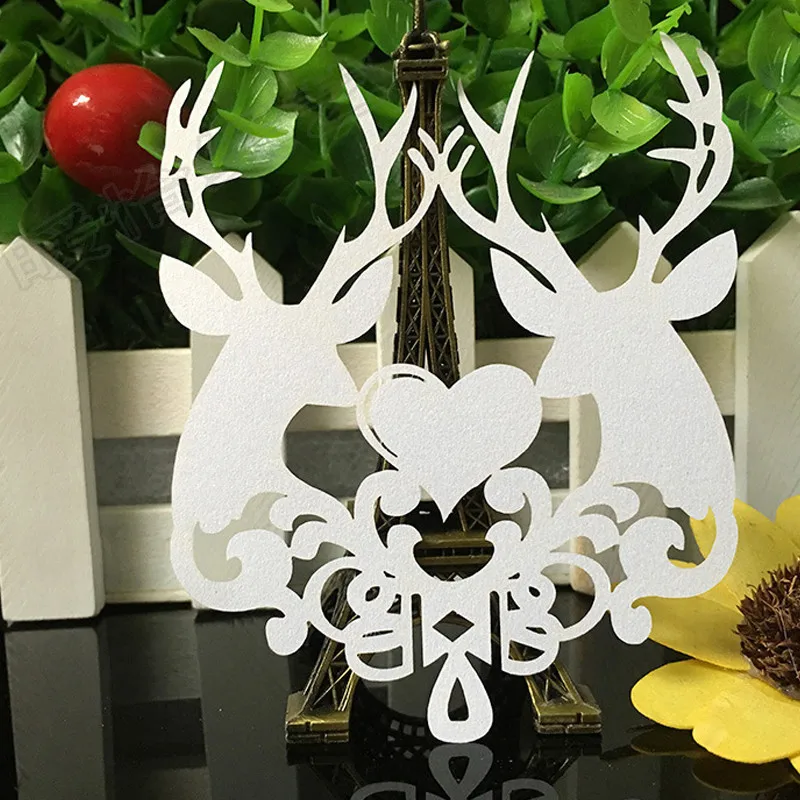 10 Color 50pcs Laser Cut Christmas Deer Paper Place Card  Escort Card  Cup Card Wine Glass Card For Wedding Xmas Decor Favor