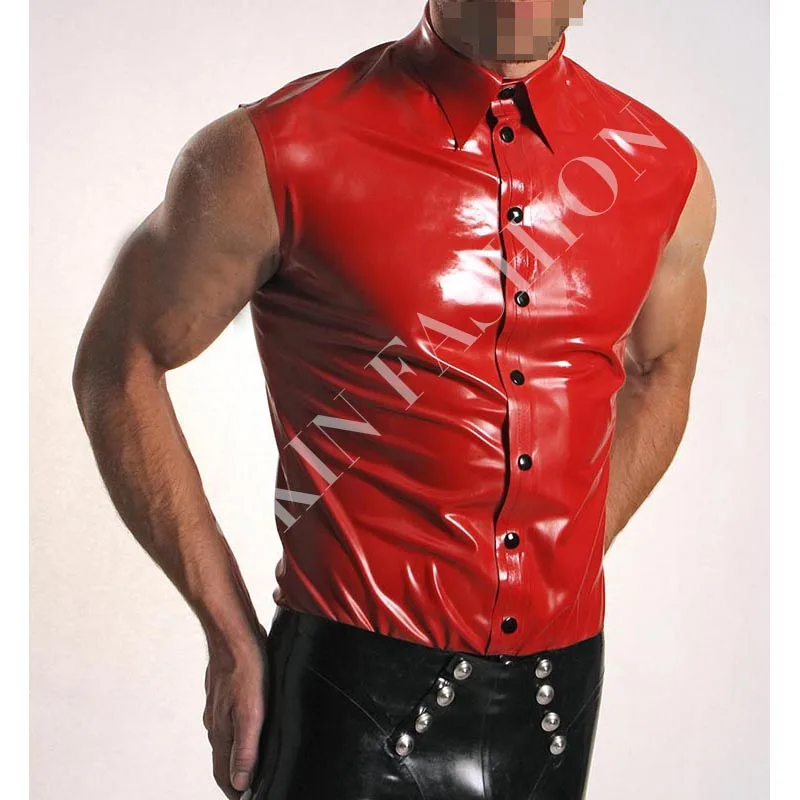Мужская красная модная латексная рубашка без рукавов