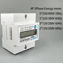 4P 10(100) трехфазный din-рейка кВт-ч ватт-час на din-рейку счетчик энергии ЖК-дисплей 3*230/400V 3*120/208V 3*220/380V 2*120/208V 50Hz 60 гц