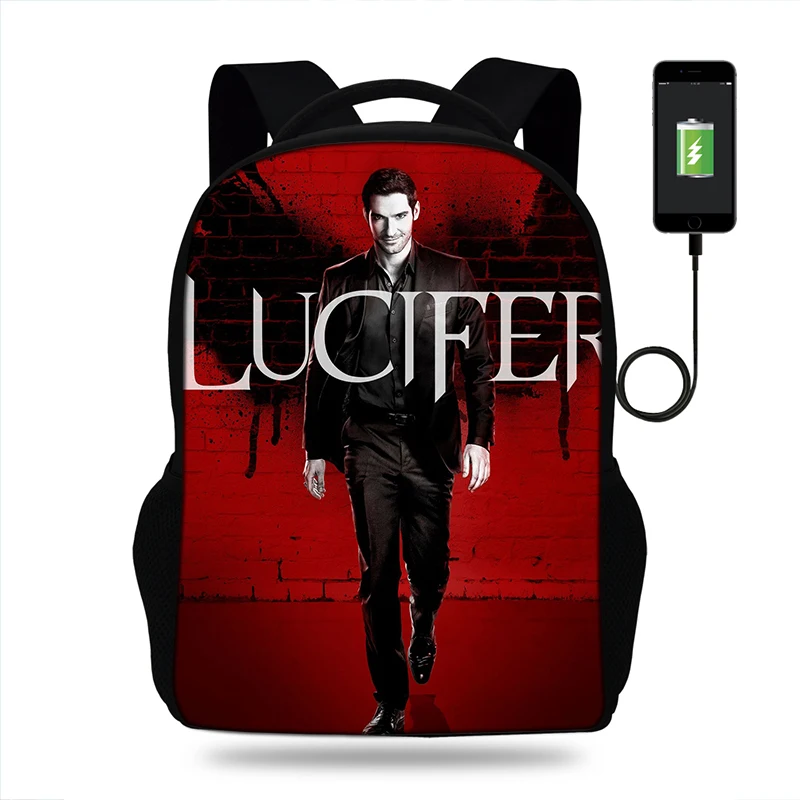 

Fashion Mens Backpacks Student Lucifer Design School Bags For Boy Teenager USB Charge Computer Backpack for Travel Mochila