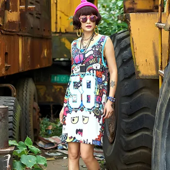 

High Quality Fashion Women Sleeveless 58 Print Tops Women Vest Tank Tops Loose Tee Shirt Dress Ladies Vest