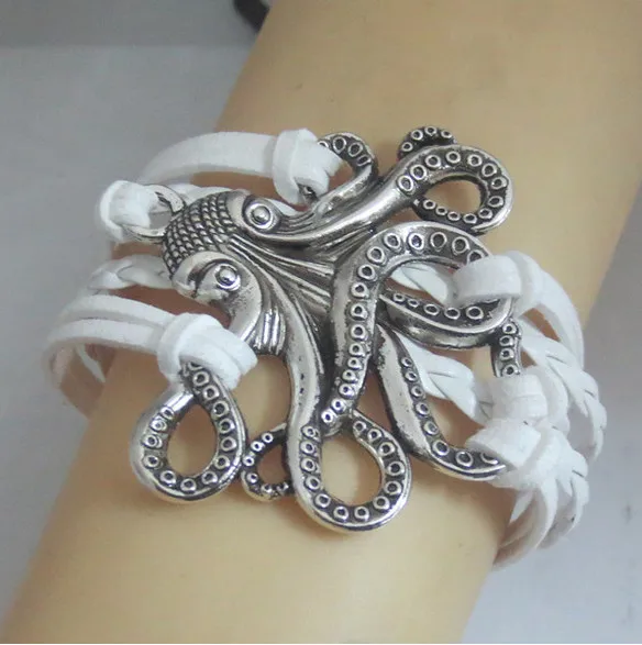 Любовь Подвеска «Осьминог» браслет с осьминогом Модный женский и мужской браслет Осьминог белый кожаный браслет и браслет