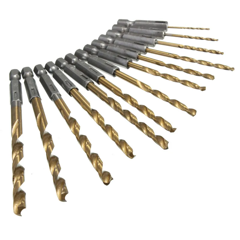 

13pcs/lot High Speed Steel HSS Titanium Coated Drill Bit Set 1/4 Hex Shank 1.5-6.5mm Woodworking Twist Drill Bits Metal Drilling