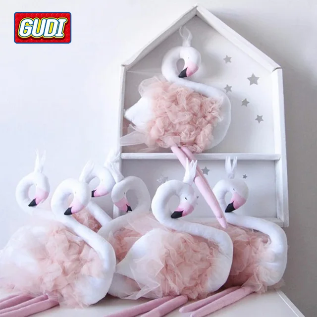 Haute Qualité 55 cm BRICOLAGE À La Main Enfants Bébé Cygne Flamant Rose En Peluche Jouet