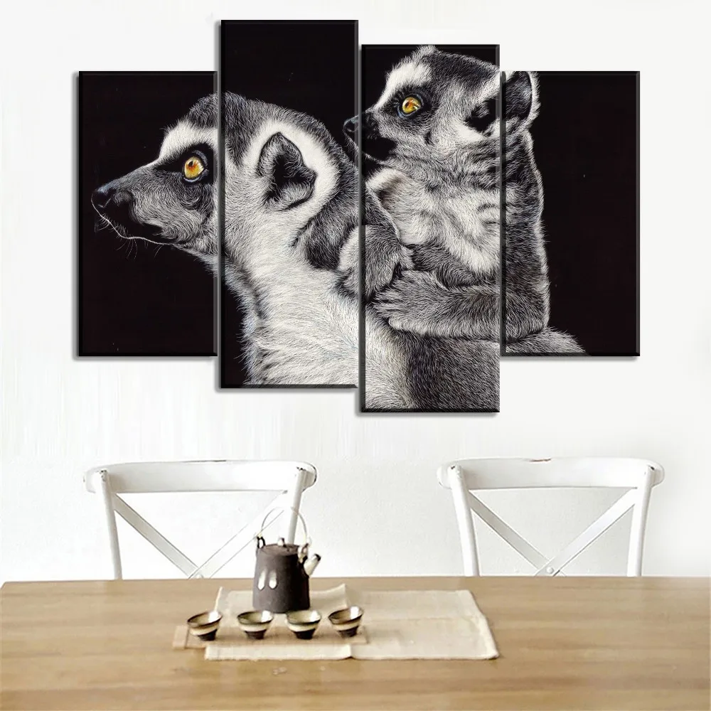 

One Set Modular High Quality Canvas Print Painting Children Room Wall Decorative Framework 4 Panel Lemur Primate Unique Pictures