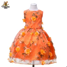Детское платье принцессы с цветочным рисунком для девочек летнее классическое платье розовое, оранжевое кружевное платье без рукавов с круглым вырезом и аппликацией, для детей от 2 до 12 лет