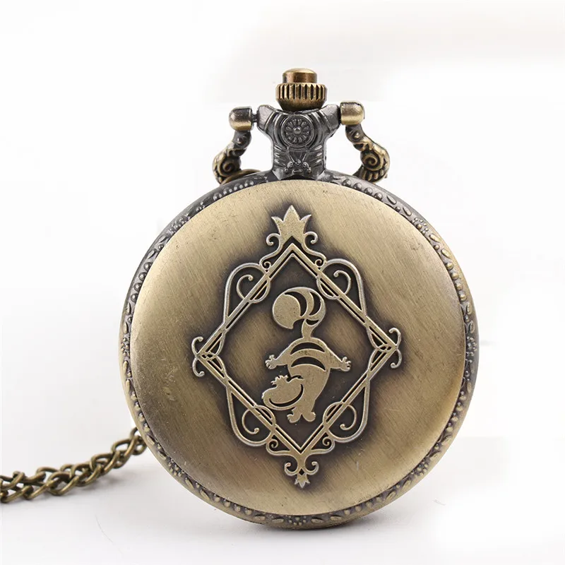 Retro Alice In Wonderland Theme Steampunk Pocket Watch Vintage Bronze Quartz Fob Watches for Men Women 5