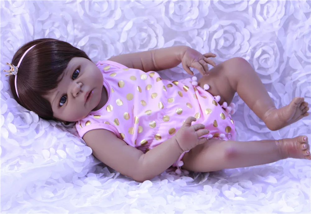 

Black dolls reborn 22" full body silicone reborn baby girl dolls toys for children gift bebe real reborn bonecas