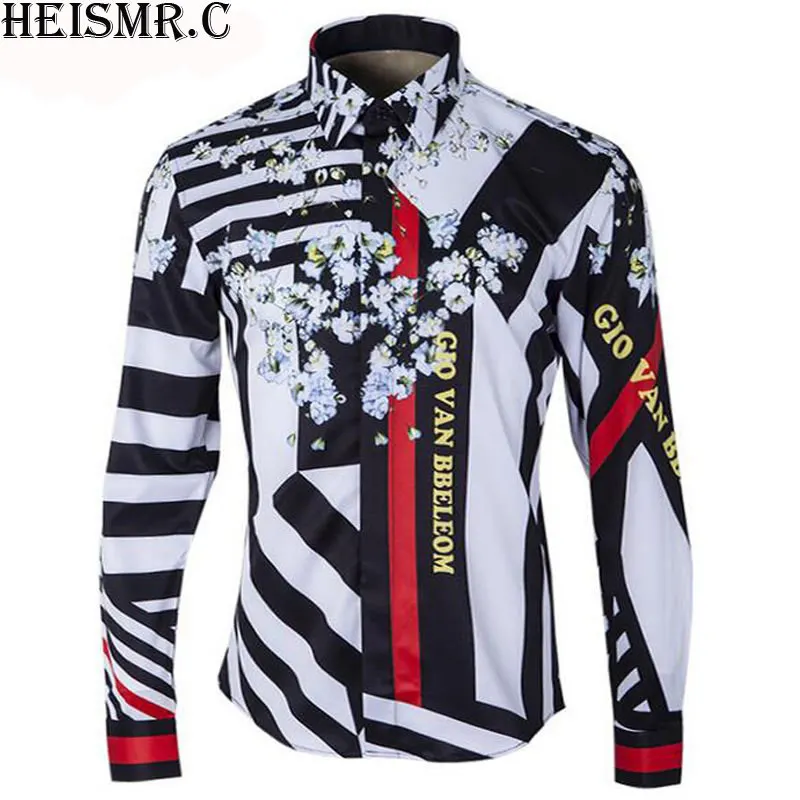 

HEISMR.C 2017 Mens Brand Shirt ,Architecture Printing Striped Shirt,Men's Long Sleeve Dress Shirts Man Luxurious Shirt Tops AZ81