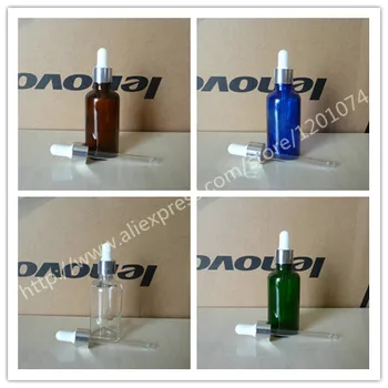 

50ml clear/blue/green/brwon shiny Glass Essential Oil Bottle With aluminum shiny silver ring(smooth)+white/black cap. Oil vial