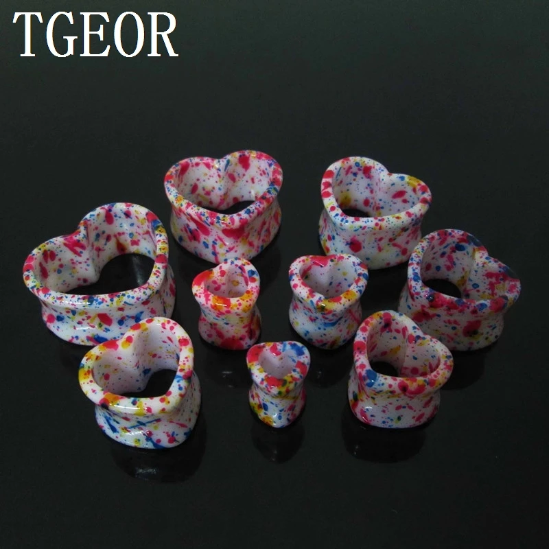 

jewelry 1pair mixed 13 gauges ear expander heart acrylic double flare colorful heart shape ear tunnels Popular