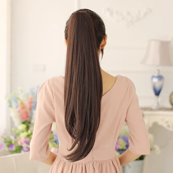 SHANGKE 24'' Long Straight Ponytail Claw Drawstring Ponytail Synthetic Heat Resistant Clip In Hair Extensions 4