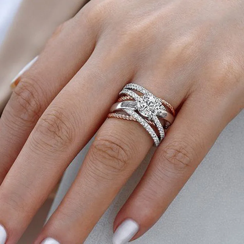 

MOONROCY Cubic Zirconia Silver Color CZ Wedding Rings Crystal Trendy Jewelry Wholesale Gift for Women Girls Dropshipping