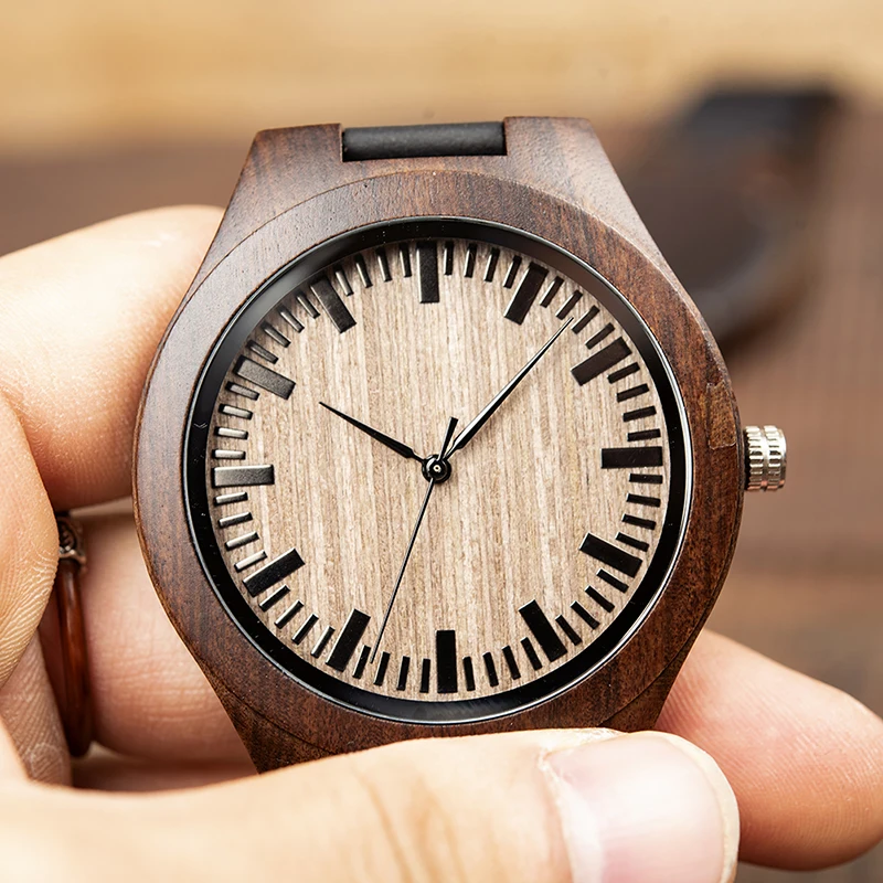 2019 Top Brand BOBO BIRD Luxury Men Watch relogio masculino Black Wood Watches Quartz Wristwatch Soft Leather Band C-F08
