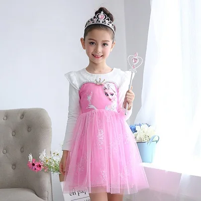 Платье Эльзы для девочек; костюмы для детей; платье Снежной Королевы для костюмированной вечеринки; платье принцессы Анны; Детские праздничные платья; fantasia vestidos - Цвет: pink
