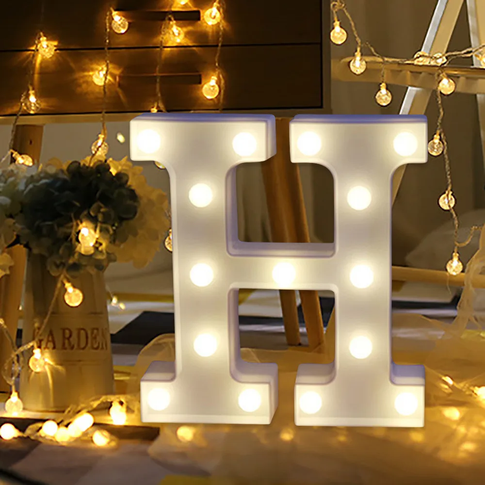 English Alphabet LED Letter Lights Light Up White Plastic Letters Luminous Romantic Wedding Party Decoration Christmas 22cm - Цвет: H