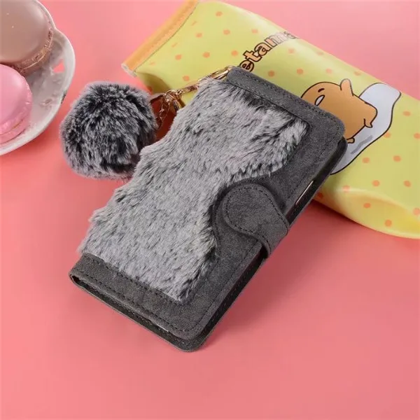 Для iphone X Case 2 в 1 кошелек на магнитной застежке на кроличьем меху Чехлы для iphone X 10 меховой плед стильные трусы+ чехол для телефона с карманом для карты - Цвет: black fur