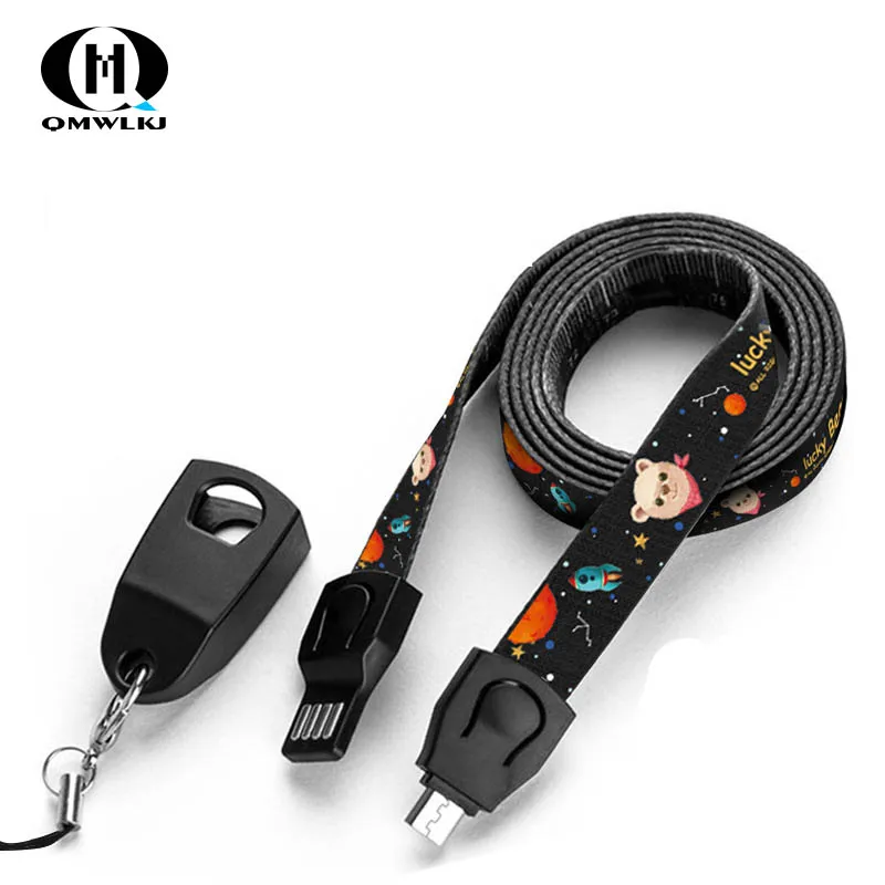 

Lanyard Data Cable Fast Micro USB Data Cable Charger Neck Lanyard weaving USB Work Card Key Chain For iPhone X Xs Max charging