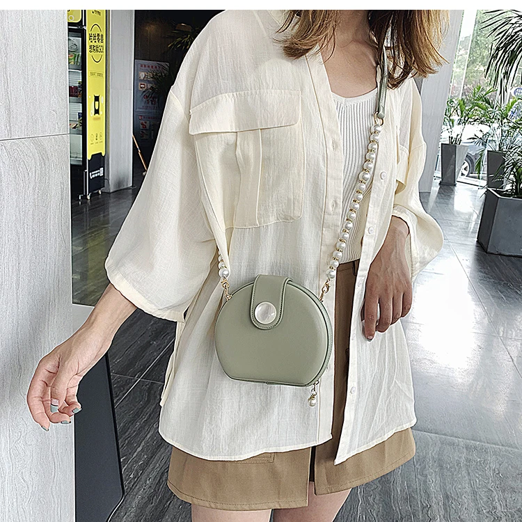 Элегантная женская круглая сумка летняя новая качественная женская дизайнерская сумка из искусственной кожи с жемчужной цепочкой, сумка-мессенджер, женские сумочки