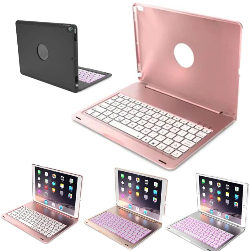 

For iPad pro 10.5inch Bluetooth Wireless Keyboard Case Cover with 7 Color Backlit Aluminum Cases SL@88