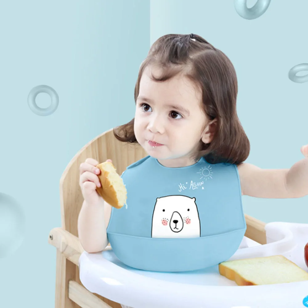 

Waterproof Baby Cartoon Silicone Bibs Burp Cloths Toddler Kids Adjustable Feeding Apron Saliva Bandana