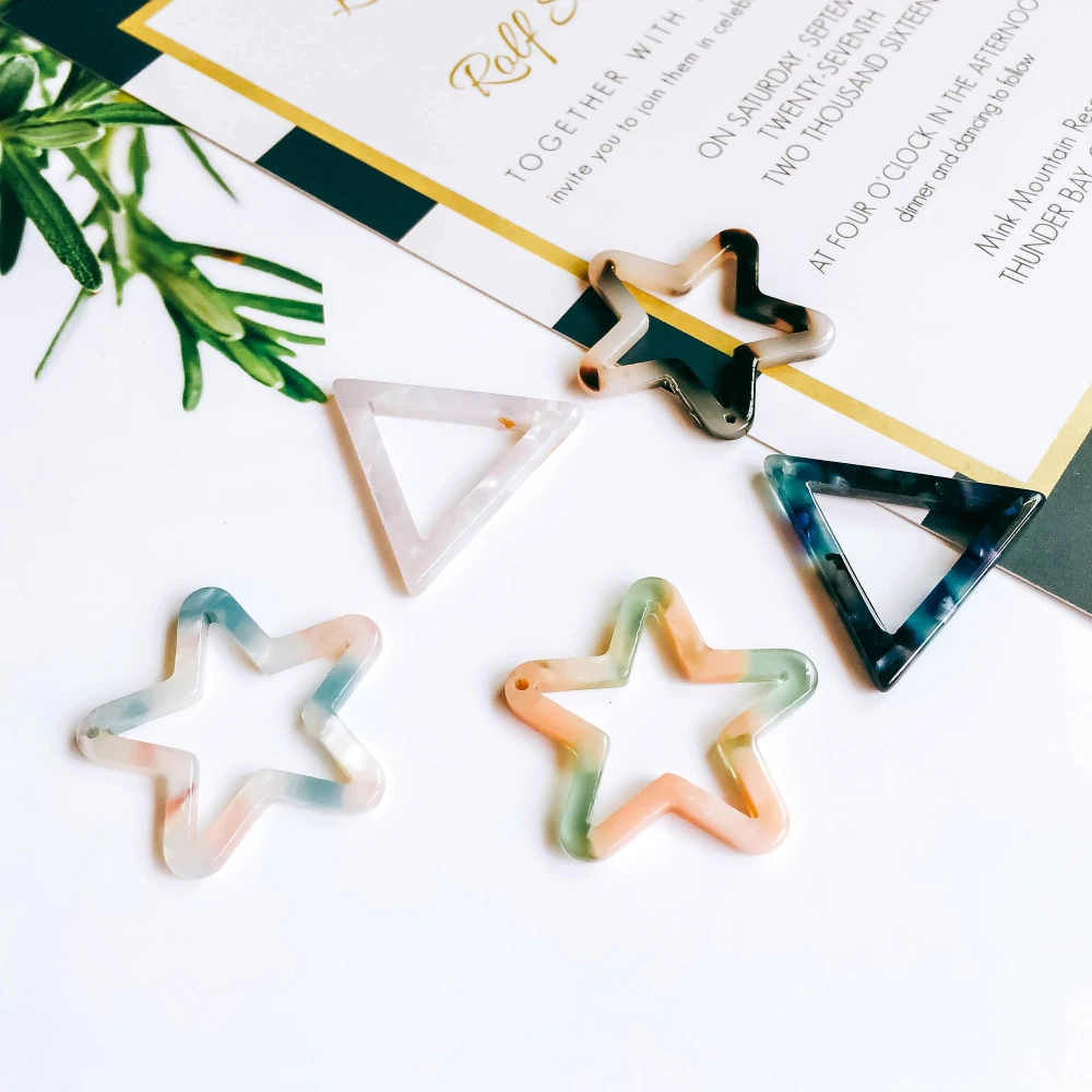 

Star Triangle Shape Resin Plastic Acetic Acid Eardrop Diy Material Pendant Necklace Earring Charms Jewelry Component 8pcs