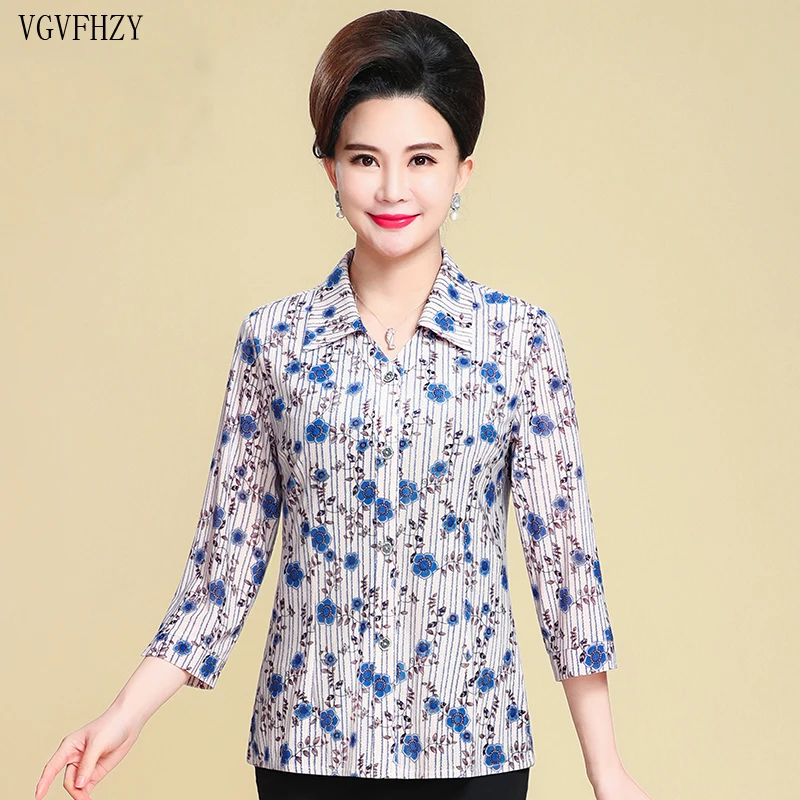 

2019 Print Blouse Women Casual Summer Middle Age Loose Shirt Blusa Feminina Womens Tops and Blouses Plus Size 4XL 5XL
