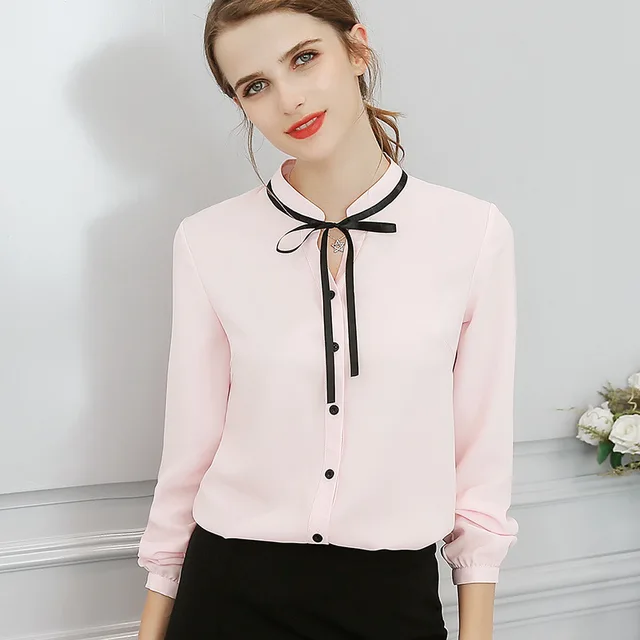 New Spring Autumn Tops Office Ladies Blouse Fashion Long