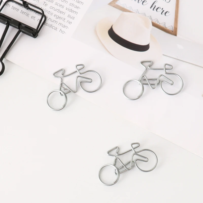 TUTU 10Pcs Cute Decorative Bicycle Shaped Paper Clips Scrapbook Memo Clip Metal Binder Paperclips Bookmark Stationery H0318