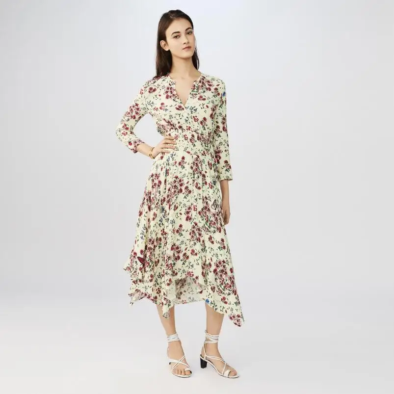

Women Dress Printing Three Quarter French Style Casual For Spring Summer Autumn