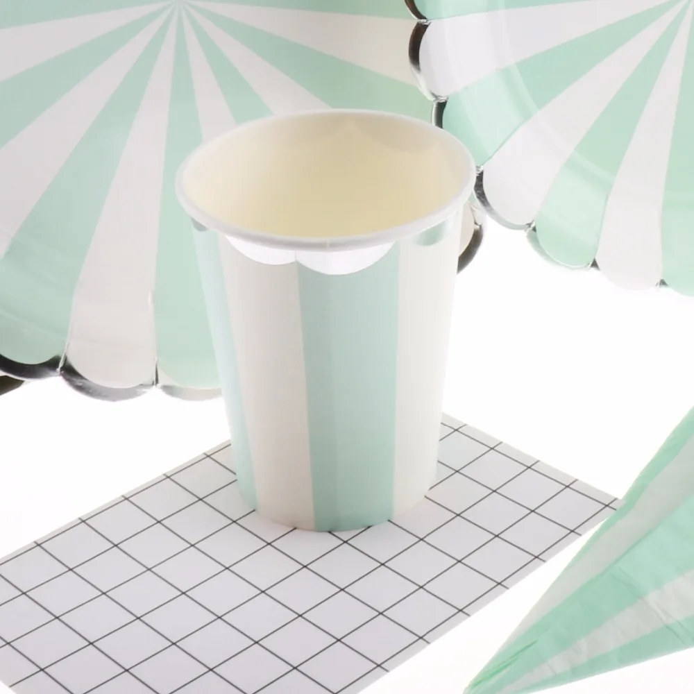 

10pcs Blue Stripe Paper Cups Disposable Tableware Wedding Birthday Decorations Baby Shower Theme Festival For Kids Girls Boys