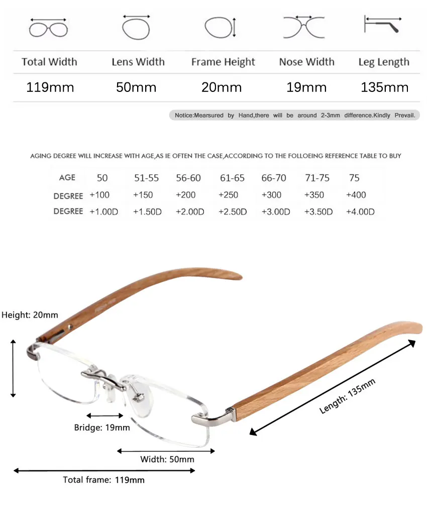 SOOLALA деревянные бамбуковые очки для чтения без оправы женские мужские диоптрии увеличительные пресбиопические очки для чтения+ 1,0 1,5 2,0 2,5 3,0 3,5