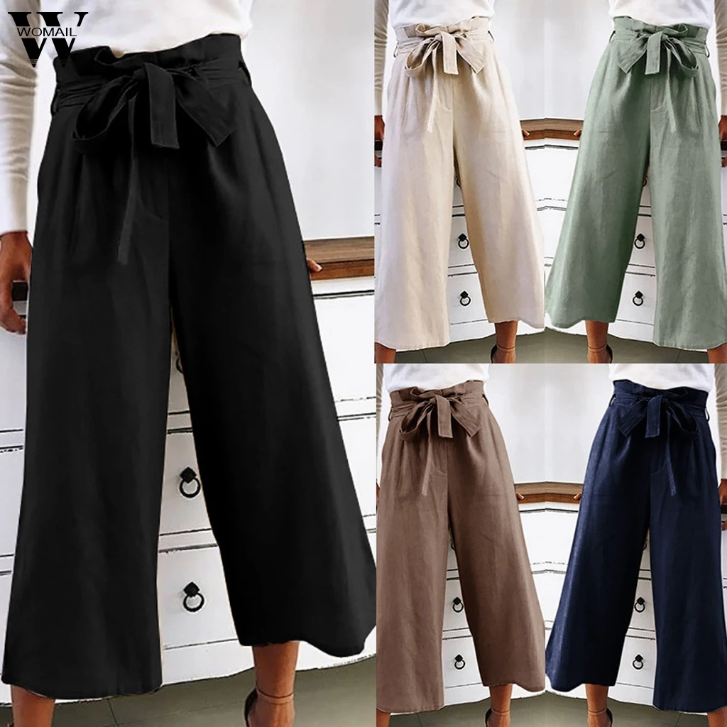 Womail Women Pants Korean Wide Leg Pants Women Casual Loose High Waist with Bow Belt Trousers Femme fashion long pant J710 Womail Women Pants Korean Wide Leg Pants Women Casual Loose High Waist with Bow Belt Trousers Femme fashion long pant J710