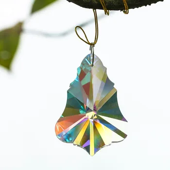 

H&D Colorful Crystal Maple Leaf Shape Chandelier Prisms Hanging Drop 50mm Home Wedding Decor Accessories (Free rings)