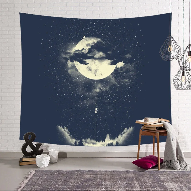 Fantasy starry sky Galaxy Black Hole Cat Hanging Wall Tapestry Hippie Retro Home Decor Yoga Beach Mat Carpet 150x130cm 200x150cm