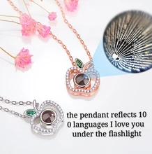 

Genuine 925 sterling silver 100 languages I love you apple necklace in pendant necklace chain fashion silver jewelry for women