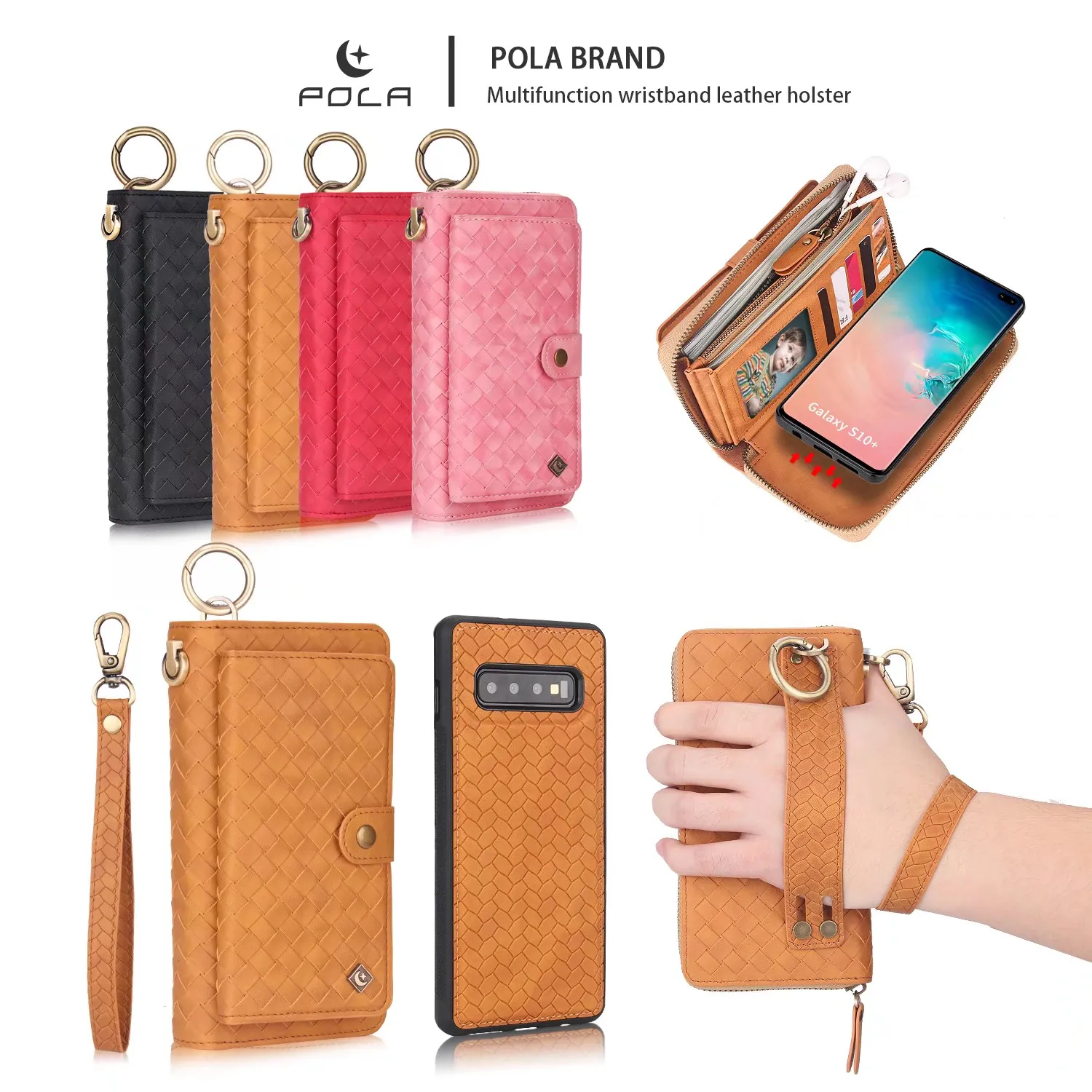 POLA модный кожаный чехол-кошелек с тканым узором для samsung Galaxy с карманом для карт и магнитным съемным кольцом для автомобиля