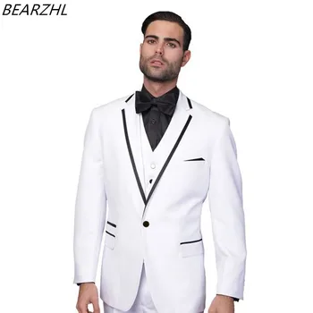 

custom suit men prom wear 2020 white tuxedo 3 piece one button groom wedding suits