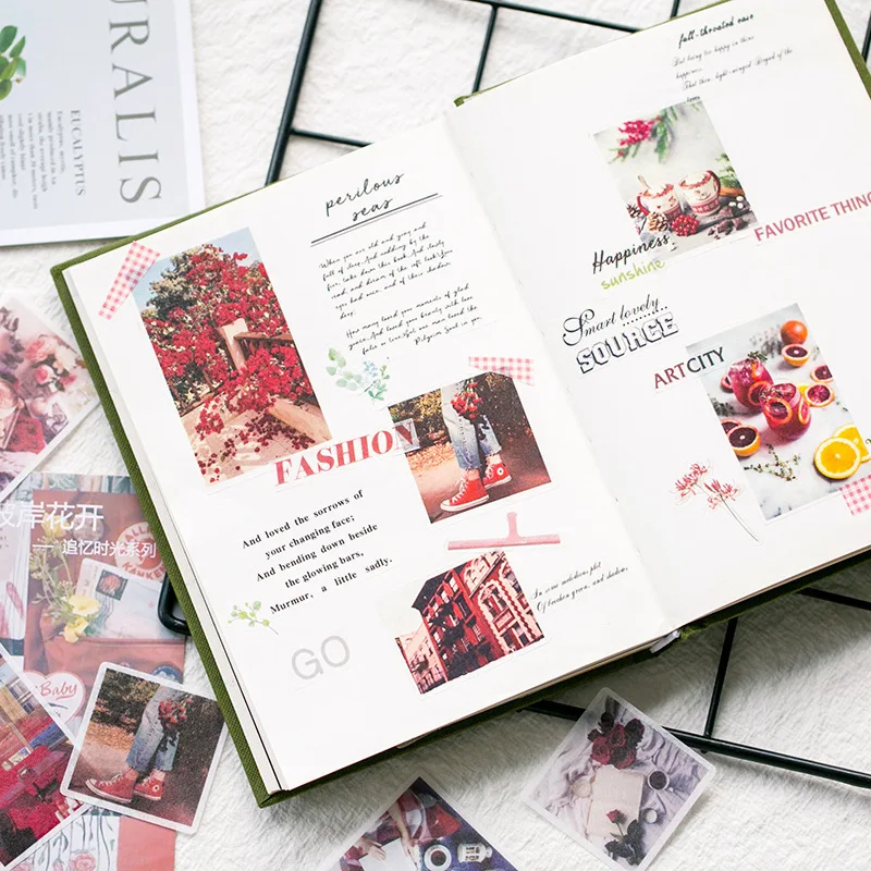 60pcs/box Journal Japanese Paper Stickers Paper Flower Vintage Coffee Decorative Diary Stickers Scrapbooking Flakes Stationery