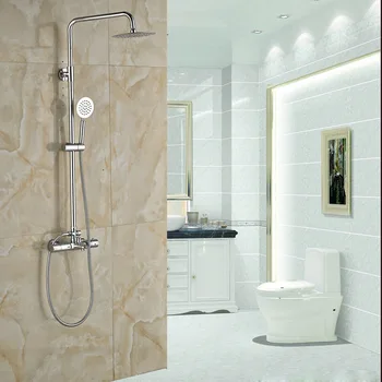 

Luxury Bathroom Thermostatic Mixer Ultrathin Head Bath Shower Faucet Wall Mounted Shower Set Chrome Finish