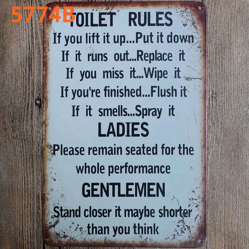 

Toilet Rules Family Rules Metal Tin Sign Vintage Plates For Wall Pub Home Art Retro Bar Decoration A-5774