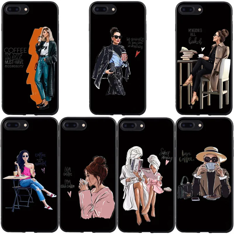 

Goddess VOGUE Art Princess For Girls Female boss coffee Soft Silicone TPU phone accessories Case For iPhone11 8 7 6 Plus X MAX