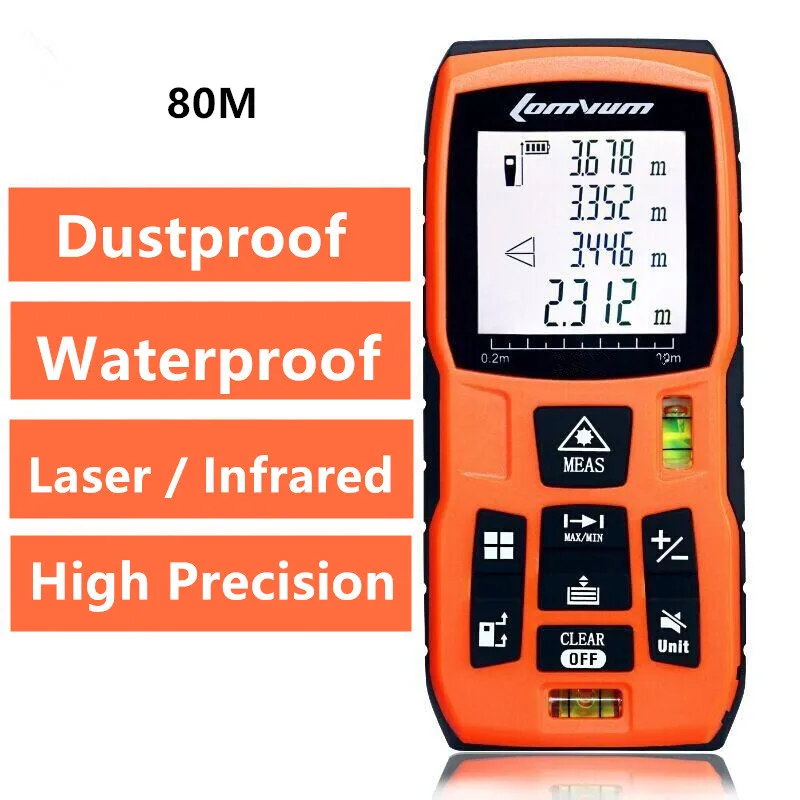 

Handheld 80M Laser distance meter Digital Laser rangefinder Laser range finder Measure Distance/Area/volume Angle Laser tape