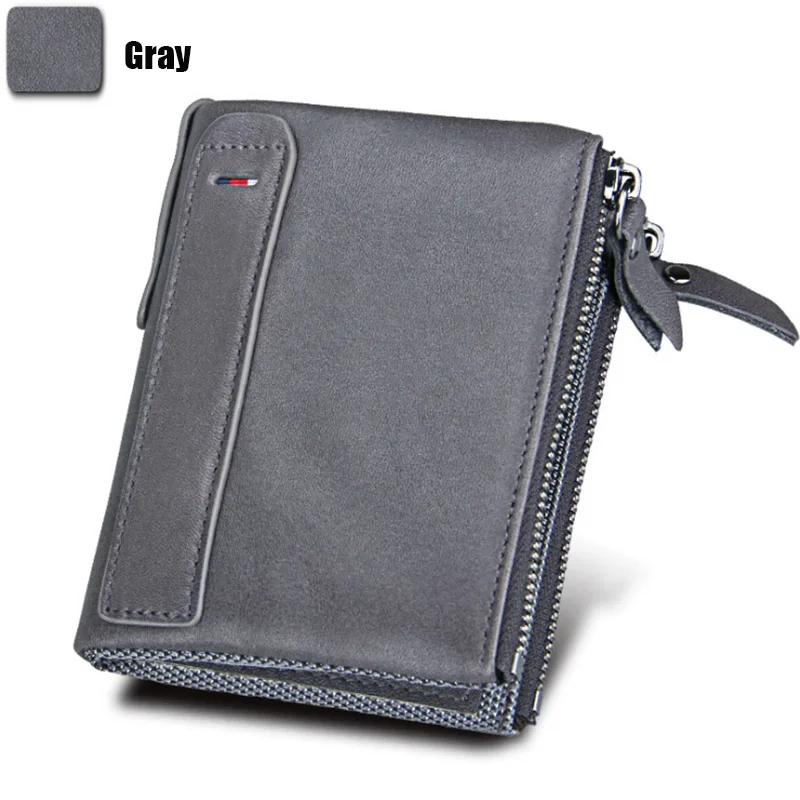 Genuine Crazy Horse Cowhide Leather Men Wallet Short Coin Purse Small Vintage Wallets Anti-RFID Pirate Brush Men Purse (46)