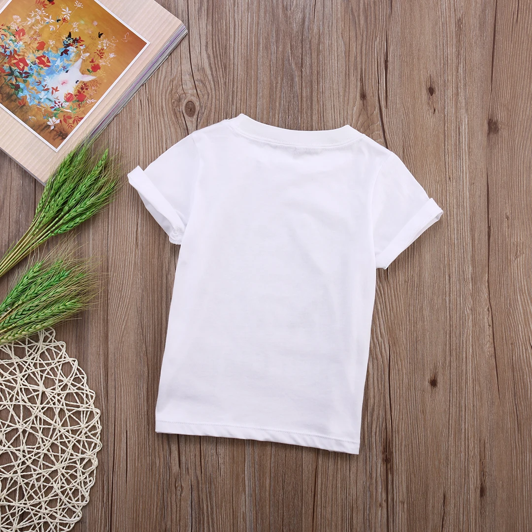 Newest Fashion High Quality Toddler Kid Baby Girl Summer Cotton White Letter Loose Tops T-shirt Casual Blouse Shirt Tee