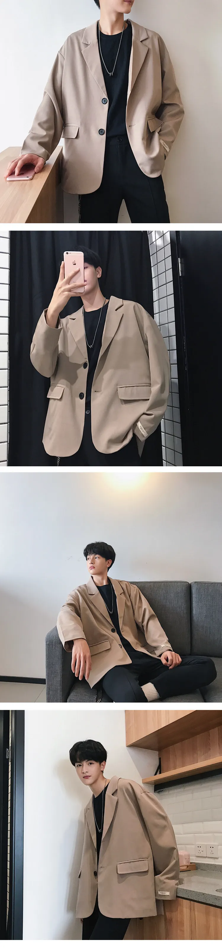 2019 Весна и лето новая мужская Молодежная японская версия Harajuku стиль пара свободные повседневные однотонная, маленькая костюм куртка M-xl