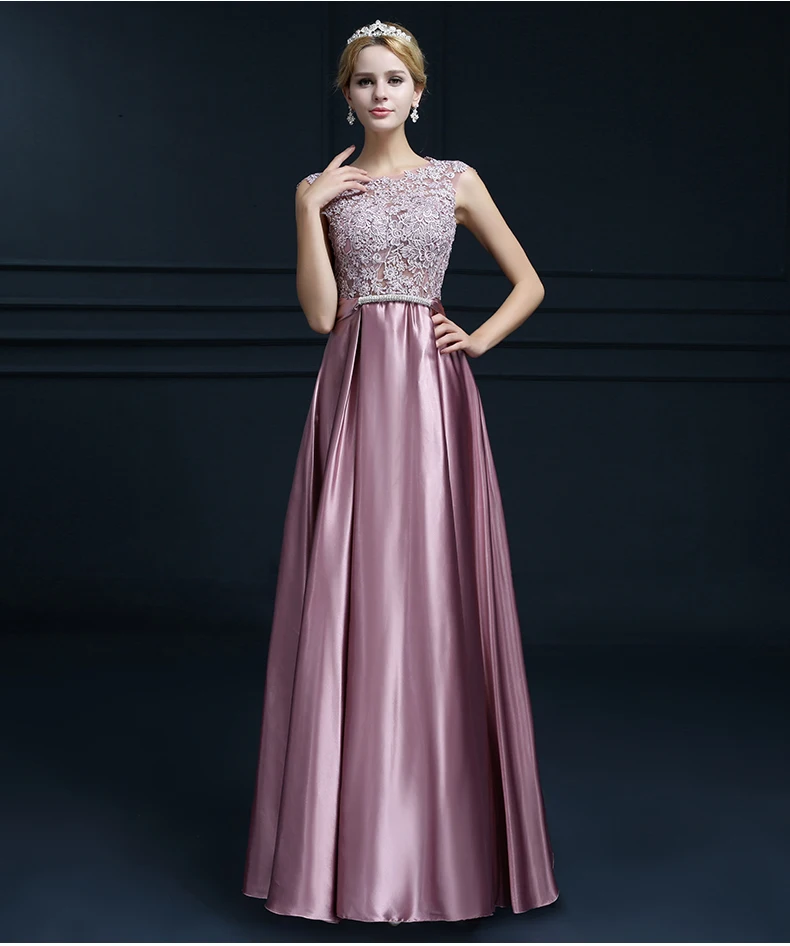 Elegant O Neck Sleeveless A Line Purple Pink Satin Prom Dress 2016 Long