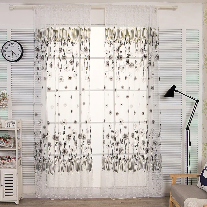 

Delicate Smooth Glistening Burnout Flower Tulle window Curtains for Living Room Bedroom Door Short sheer Kitchen 4 kinds color