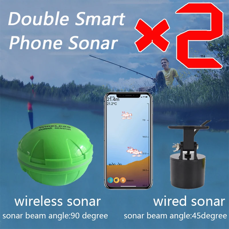  Portable Double Sonar Fish Finder Bluetooth Wireless Depth Sea Lake Fish Detect Echo Sounder Sener 