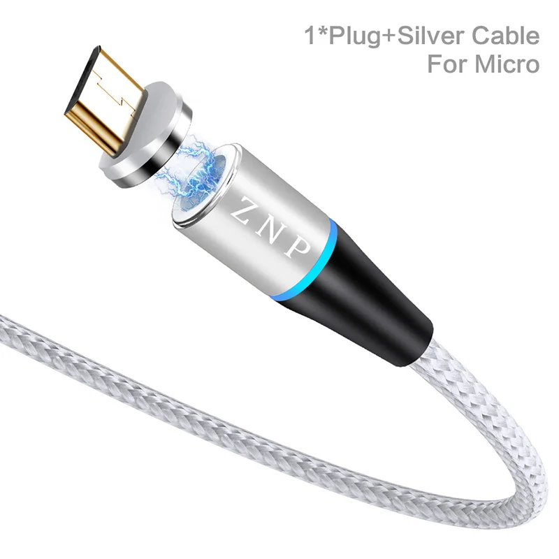 ZNP 3A Магнитный зарядный кабель Micro Usb для iphone Usb type C Microusb Быстрая зарядка Магнитный зарядный провод для samsung Xiaomi шнур - Цвет: Silver For Micro